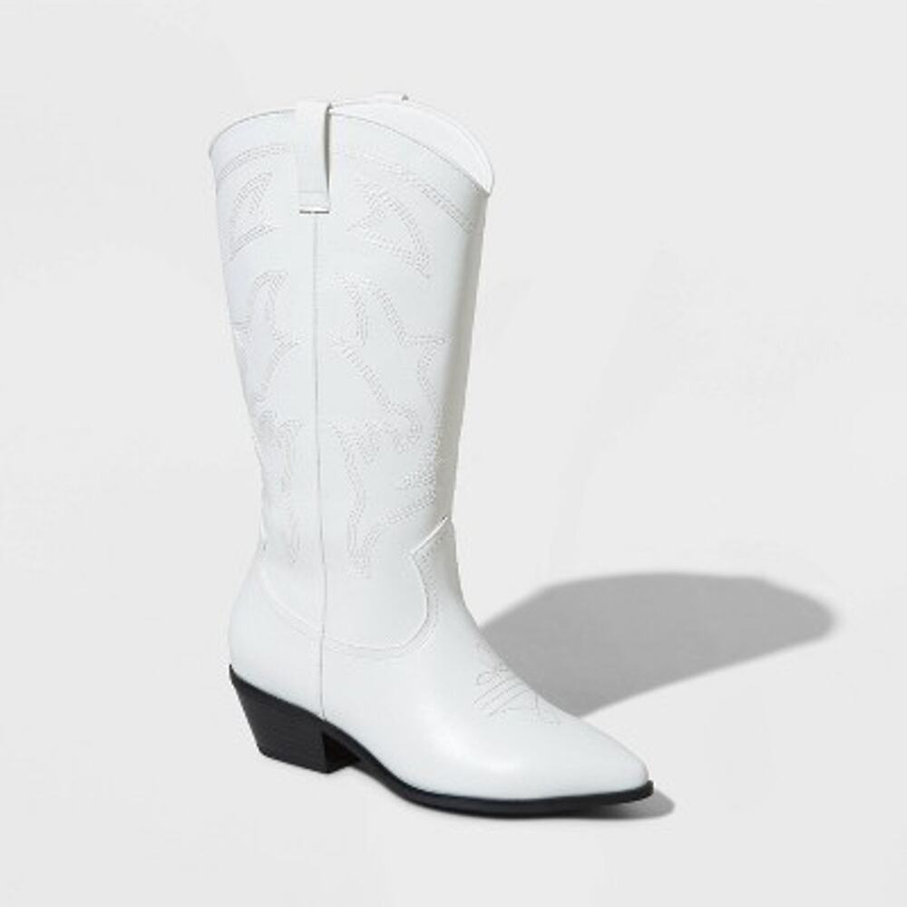 Wild Fable Women's Western Mid Calf Boots Off-White Heel Stitched